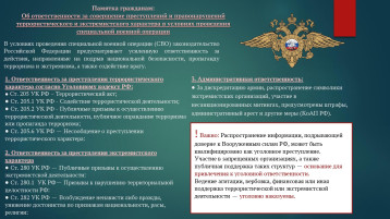 Об ответственности за совершение преступлений и правонарушений террористического и экстремистского характера в условиях проведения специальной военной операции Об ответственности за совершение преступлений и правонарушений террористического и экстремистского характера в условиях проведения специальной военной операции.